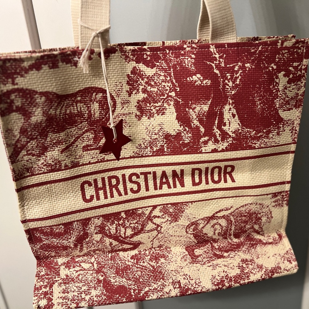 Christian Dior Gift with Purchase Dioriviera Pink and White Straw Tote Bag